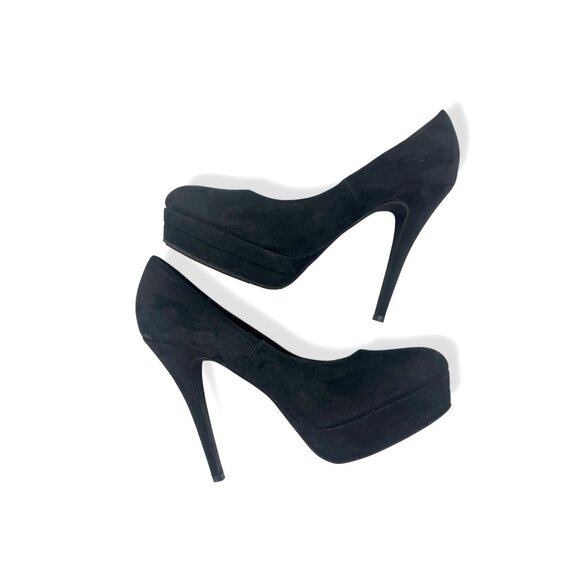 LC Lauren Conrad 5"Heels Stiletto Size 8 Black Faux Suede Platform Pumps Johanna - Picture 5 of 10